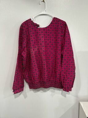 jcpenney Pink Geometric Long-Sleeve Blouson Top